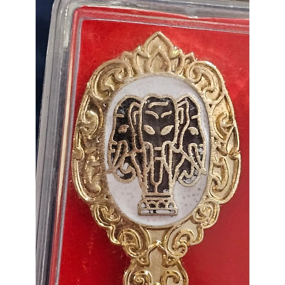 Vintage King Power Thailand Souvenir Spoon Gold Tone Enamel Elephant Erawan